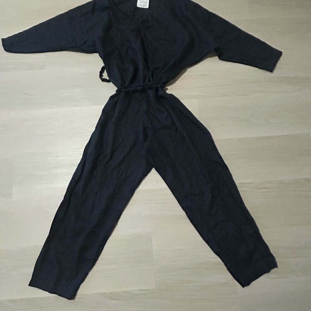100% Linen Black Jumpsuit - Picture 2 of 4